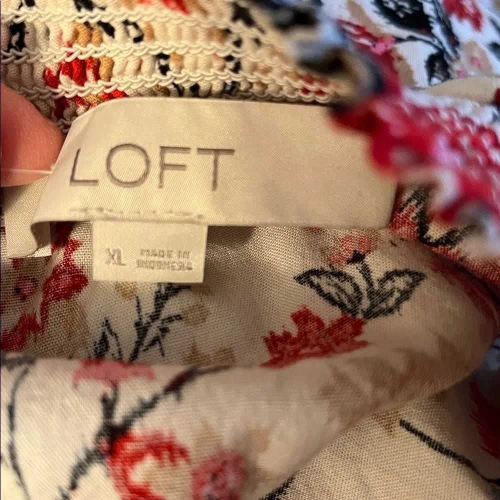 LOFT Forest Smocked Puff Sleeve Top, Size XL